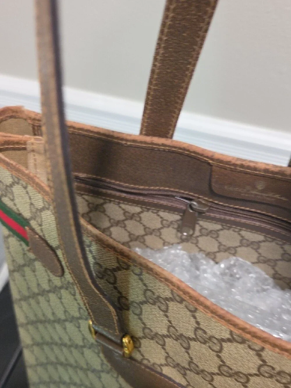 Gucci Beige GG Canvas Tote with Brown Leather and Sherryline- PROJECT